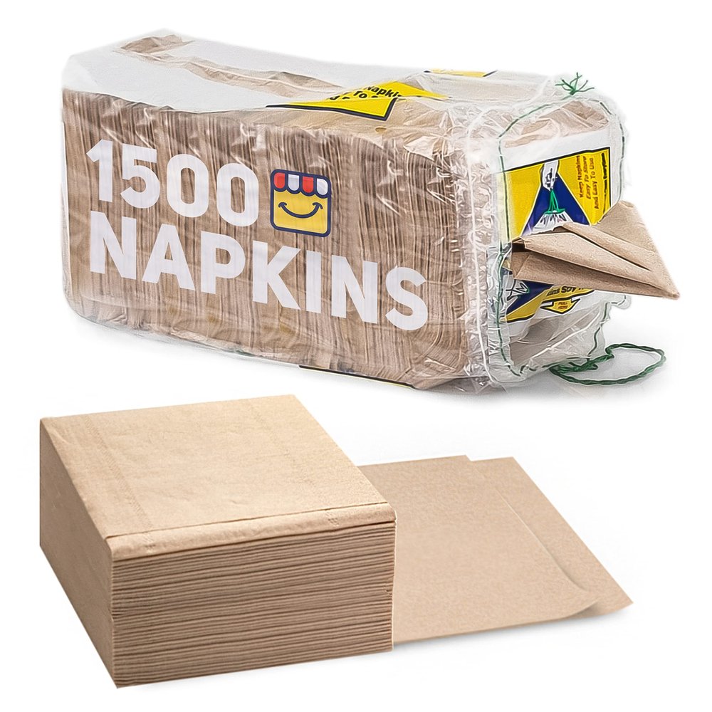 (1500-Pack) Brown Napkins - Bulk Unbleached, Natural & Rustic Kraft Paper Napkins - Eco-Conscious Disposable Kitchen Tissue Supplies for Home, Parties, Restaurant, BBQ - 12x12 Unfolded