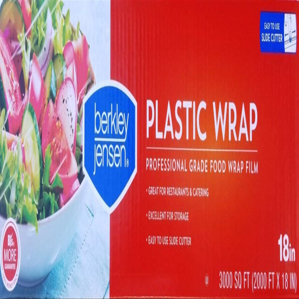 Berkley and Jensen Berkley Jensen Professional Plastic Wrap with Cutter Slide 3000 Foot X 18 Inches Food Service Film (18 Inch), Pack of Two
