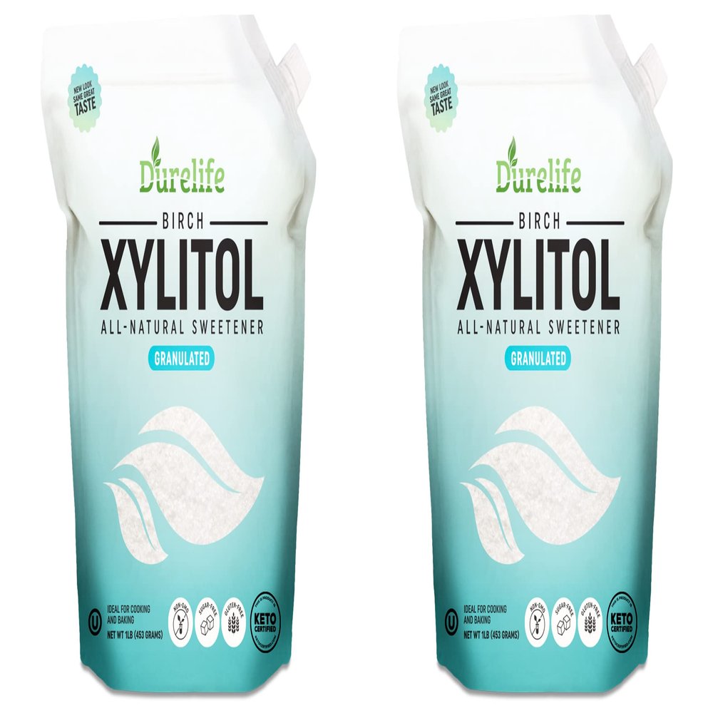 DureLife XYLITOL Sugar Substitute 1 LB Bulk 2 Pack (16 OZ) Made From 100% Pure Birch Xylitol NON GMO - Gluten Free - Kosher, Sugar alternative