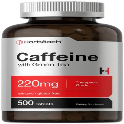 Horbach Caffeine Pills 220mg with Green Tea | 500 Tablets | Vegetarian, Non-GMO & Gluten Free