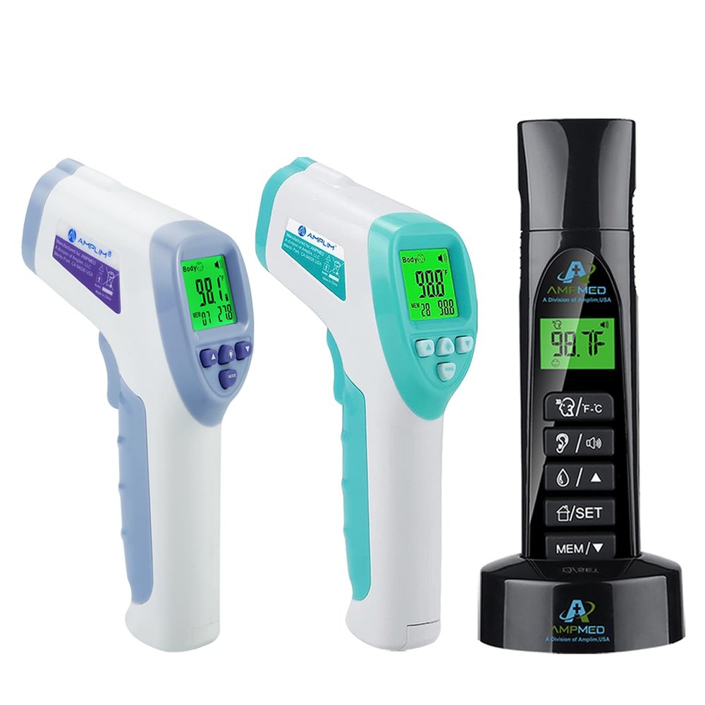 Amplim 3-Pack Hospital & Medical Grade Non Contact Digital Infrared Forehead Thermometer for Babies, Kids, and Adults. FSA HSA Eligible