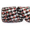 Valentine's Day Glitter Heart Ribbons for Wreath Bows Wrapping Gifts, Black and White Buffalo Plaid Ribbons for Valentine's Day Wedding Decoration DIY Crafts, 2.48" X 10 Yards Wired Edge Burlap Ribbon view 1