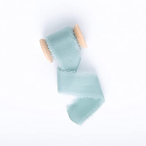 5M/Roll, 100% Silk Ribbon with Wood Spool Luxury Wedding Ribbon with Frayed Edges Shade Ribbons Sample Swatch Chart for Wedding Invitations, Bouquets, Gift Wrapping (Color : Colour7)