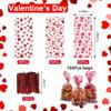 LANGFON 150 Pieces Valentine's Day Cellophane Gift Bags, Valentines 3 Patterns Heart Cellophane Treat Bags with 150 Twist Ties for Cookies Candy Party Decoration view 3
