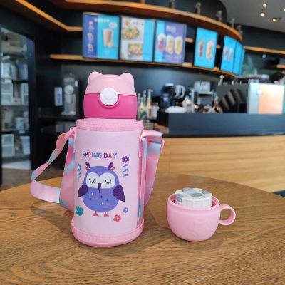NCDUANSAN Kawaii Water Bottle Stainless Steel Belt Strap and Straw Blowout(Red,500ml)