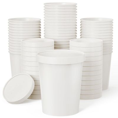 JOLLY PARTY 25pack 32oz Paper Soup Containers with Lids, Disposable Food Cups, White Ice Cream Bowls, Paper food Storage with Vented Lids, for Restaurants, To-Go Lunch