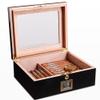 Desktop Humidor Case Holds About 50 Cigar,Cedar Wood Cigar Storage Box with Divider,Cigar Box with Digital Humidifier and Hygrometer,Glass Top Display,Black-A-29.524.511.2cm view 2