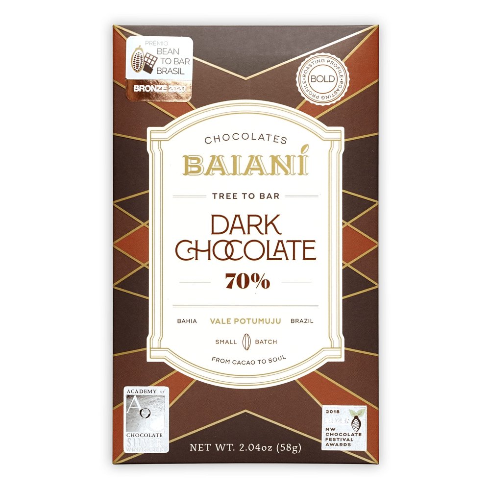 Baiani Chocolates Award-Winning BAIANI inchTree Barinch Craft Gourmet Brazilian Chocolate Bar Assortment Pack of 4, 2.08oz. Vegan, non-GMO bars.single-origin beans farming method