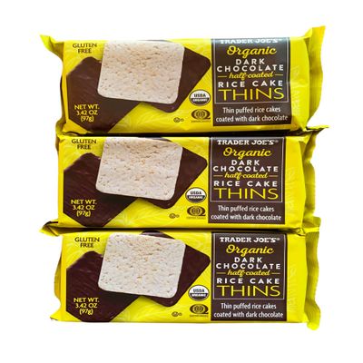 Trader Joe's Organic Dark Chocolate Puffed Rice Cake Thins | Gluten Free, Pack of 3