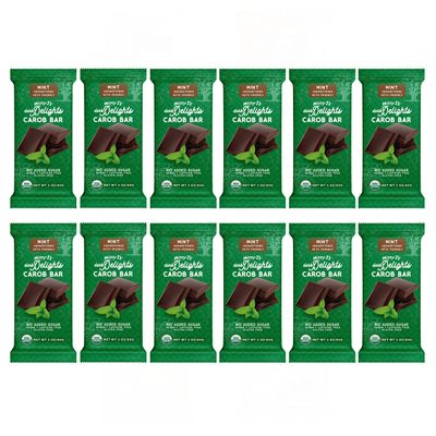 Missy J's Organic Carob Dark Delights Unsweetened Mint Candy Bar 3 Oz 12 Pack, Vegan Gluten Free, Substitute for Chocolate, Perfect for Snacks
