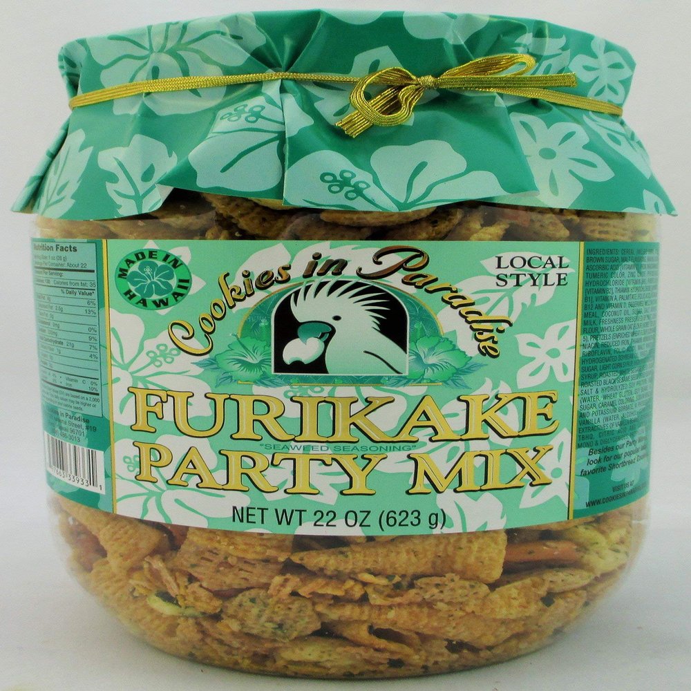 Cookies In Paradise Hawaiian Local Style Furikaka Party Mix in Family-Size 22 Oz. Container - 3 pack, 3 pack - 1.37 Pound