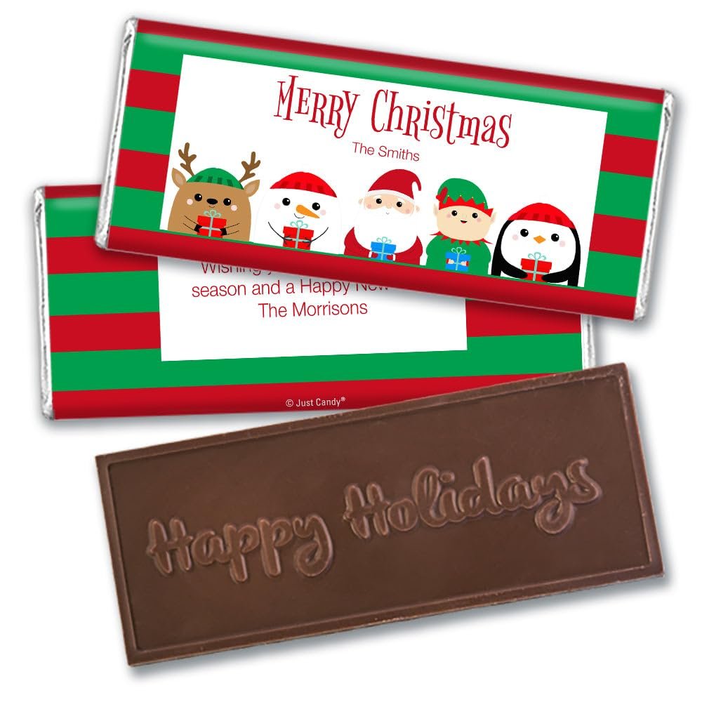 12ct Custom Christmas Candy Happy Holidays Embossed Chocolate Bar Party (12 Pack) - No Assembly Required - Favors for Kids