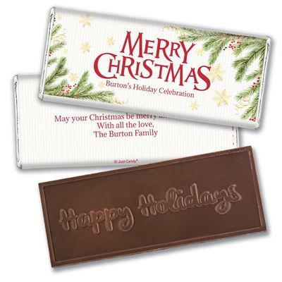 12ct Personalized Christmas Candy Happy Holidays Embossed Chocolate Bar Party (12 Pack) - No Assembly Required - Spirit of Christmas