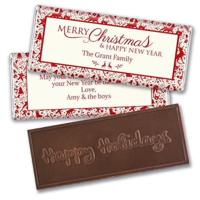 12ct Custom Christmas Candy Happy Holidays Embossed Chocolate Bar Party (12 Pack) - No Assembly Required - Iconic Christmas