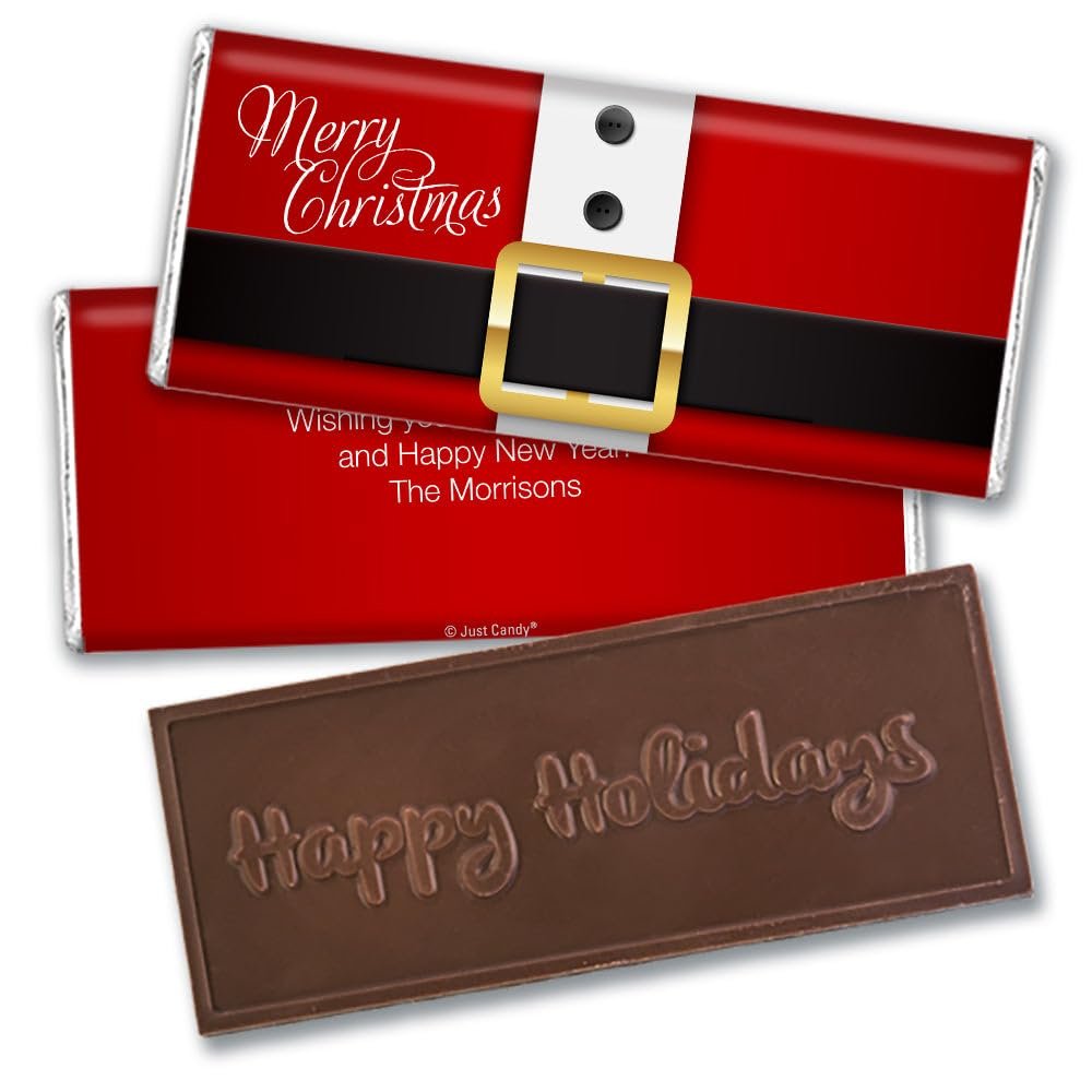12ct Custom Christmas Candy Happy Holidays Embossed Chocolate Bar Party (12 Pack) - No Assembly Required - Santa Claus Design