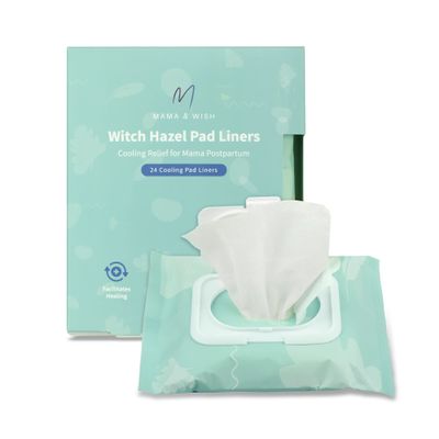 Mama & Wish Witch Hazel Pad Liners for Postpartum Care (24 Count) | Full-Length Cooling Perineal Pads Liner | Postpartum Essentials | Ice Pads Postpartum Liner - Witch Hazel Pads for Postpartum Care