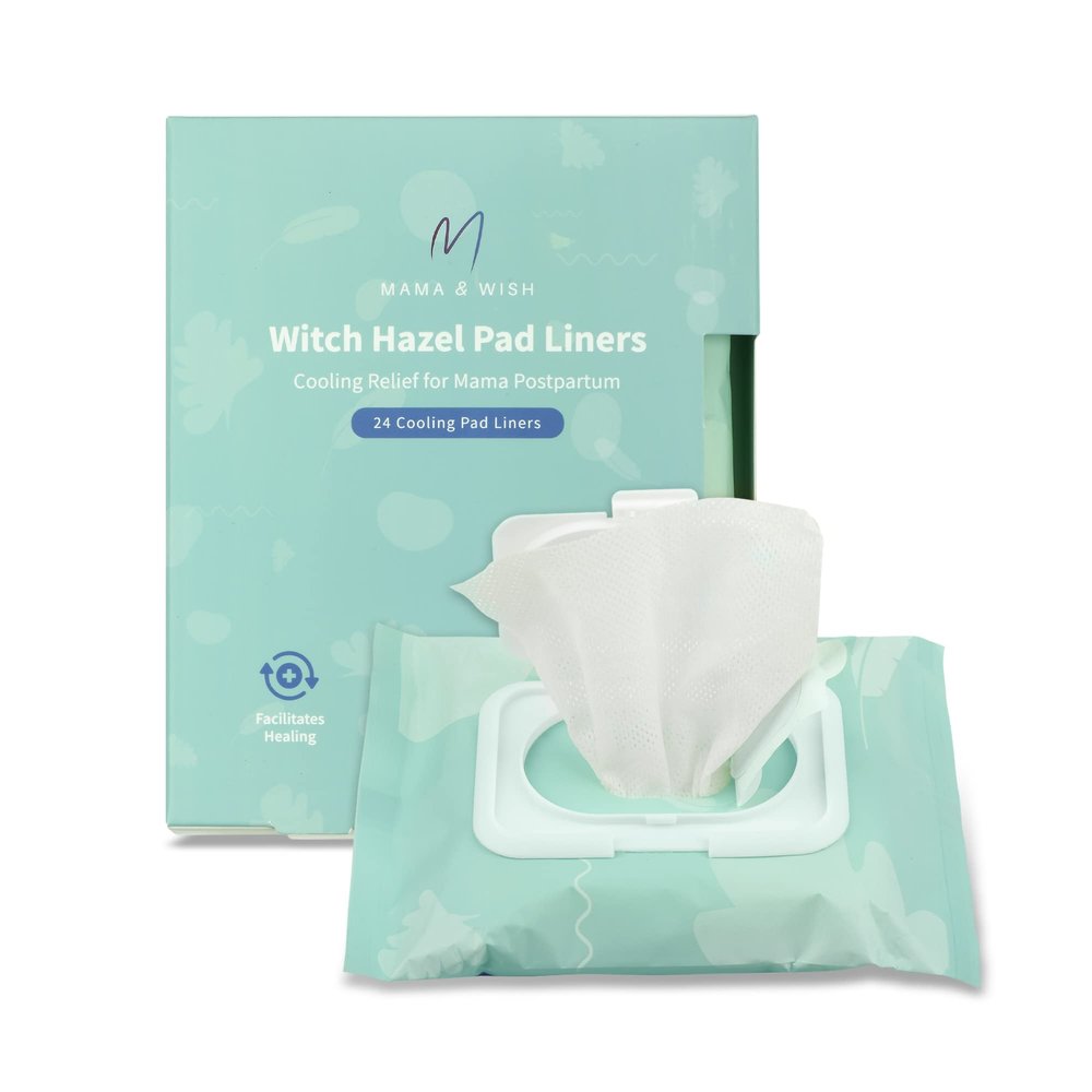 Mama & Wish Witch Hazel Pad Liners for Postpartum Care (24 Count) | Full-Length Cooling Perineal Pads Liner | Postpartum Essentials | Ice Pads Postpartum Liner - Witch Hazel Pads for Postpartum Care