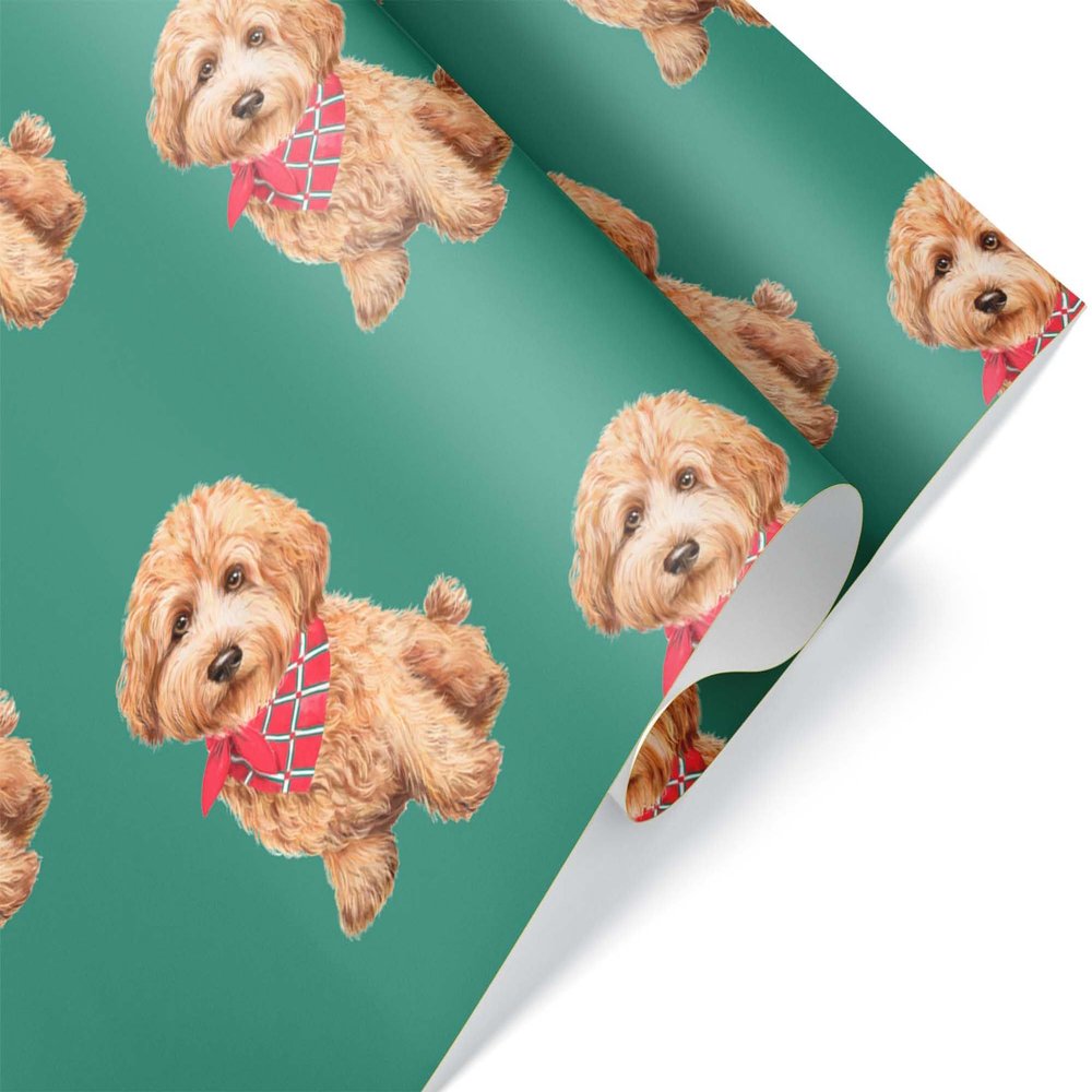 Apricot Brown Goldendoodle Puppy Wrapping Paper Premium Labradoodle Gift Wrap Doodle Birthday Party Decoration (12 foot x 30 inch roll)
