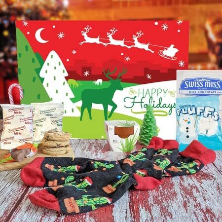 College Christmas Care Package (21 Item Holiday Gift Set and Snack Box) Hot Cocoa, Chocolate Chip Cookies, Candy Canes, Socks, Coffee Mug, Candle and More - My College Crate