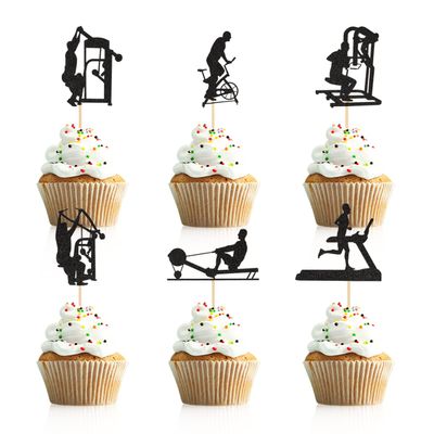 Donoter 24 Pieces Gym Cupcake Toppers Weight Lifting Cake Picks for Fitness Themed Birthday Party Decorations