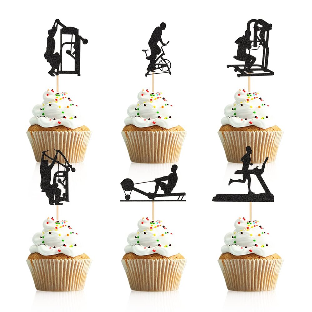 Donoter 24 Pieces Gym Cupcake Toppers Weight Lifting Cake Picks for Fitness Themed Birthday Party Decorations