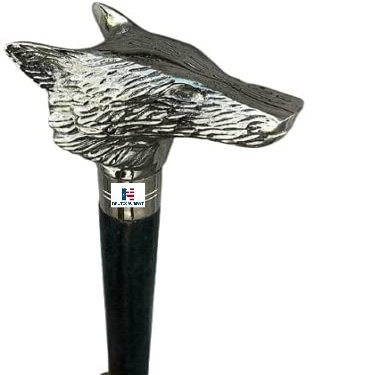 Nautical-Mart Silver Nebula Head Wolf Wooden Walking Cane Victorian Handmade AL Handle-Walking Stick-Best Stylish Gift for Your Lover