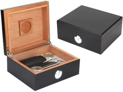 HongLianRiven Cigar Box Humidor Cigar Humidor, Storage Box Case with Hygrometer, Humidifier, Cigar Case, Ashtray, Cigar Cutter and Dropper (Color : Black)