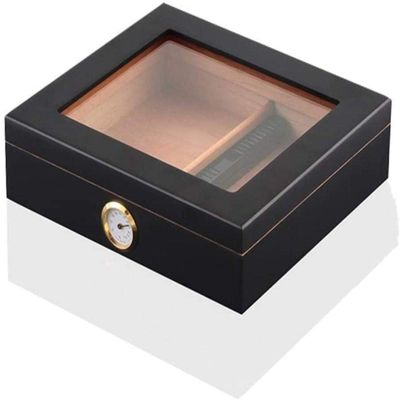 HongLianRiven Cigar Box Humidor Cigar Humidors, Desktop Humidor,Tempered Glasstop, Cedar Divider, and Brass Ring Glass Hygrometer (Color : Black)