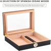 HongLianRiven Cigar Box Humidor Cigar Humidors, Desktop Humidor,Tempered Glasstop, Cedar Divider, and Brass Ring Glass Hygrometer (Color : Black) view 3