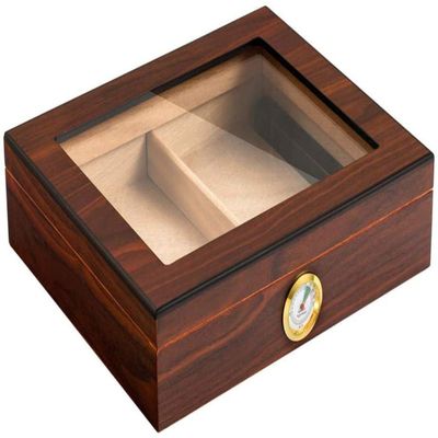 HongLianRiven Cigar Box Humidor Cigar Humidor, Glass Top Cedar Storage Box with Hygrometer and Humidifier, Cigar Case (Color : Brown)
