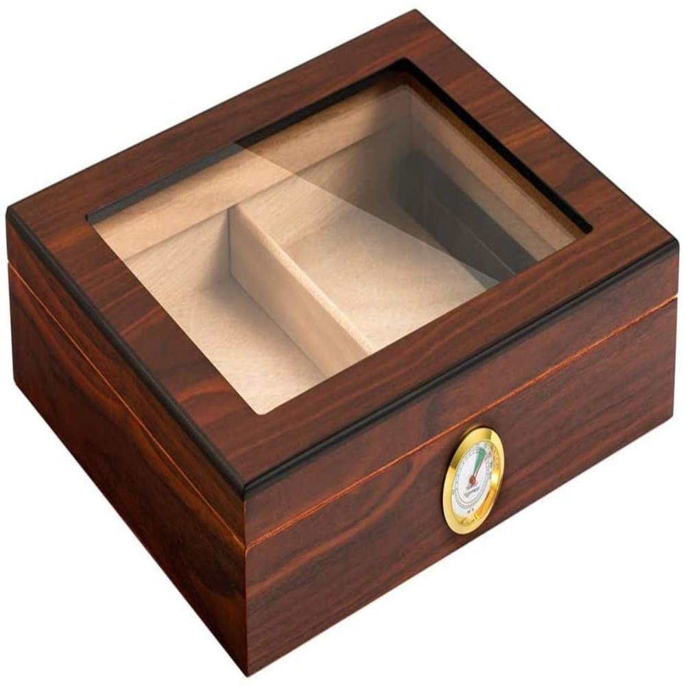 HongLianRiven Cigar Box Humidor Cigar Humidor, Glass Top Cedar Storage Box with Hygrometer and Humidifier, Cigar Case (Color : Brown)