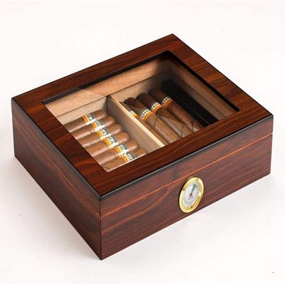 HongLianRiven Cigar Box Humidor Cigar Humidor with Hygrometer and Humidifier, Cigar Storage, Humidor, Cigar Display Box (Color : Brown)