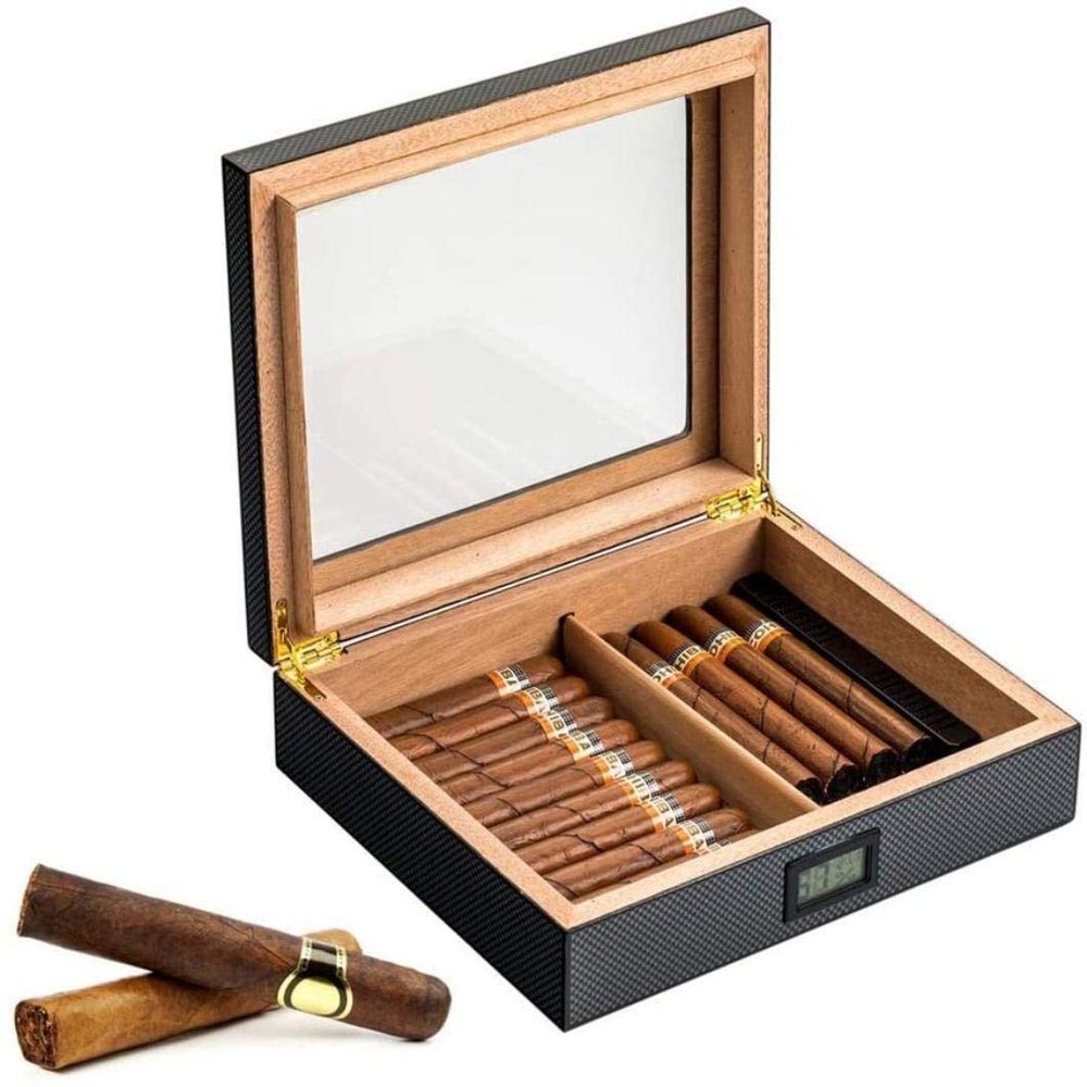 HongLianRiven Cigar Box Humidor Cigar Humidor, Cigar Box Storage Box with Humidifier and Digital Hygrometer