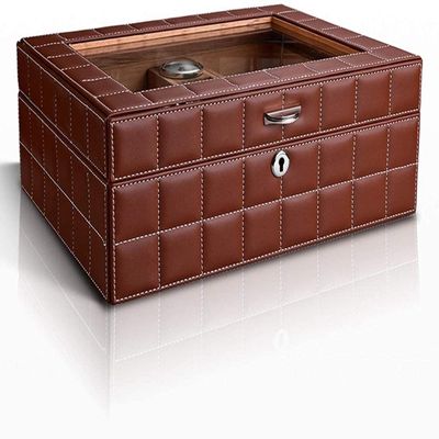 HongLianRiven Cigar Box Humidor Cigar Humidor Handmade Leather Cigar Storage Box, Storage Box Travel Humidor, Movable Compartment Layered (Color : Brown a)