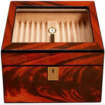 HongLianRiven Cigar Box Humidor Travel Cigar Humidor Box Cigars with Humidifier Hygrometer Cedar Wood Cigar Case Glass Humidors