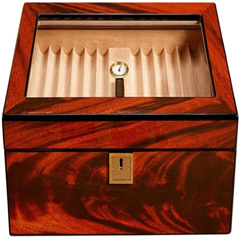 HongLianRiven Cigar Box Humidor Travel Cigar Humidor Box Cigars with Humidifier Hygrometer Cedar Wood Cigar Case Glass Humidors