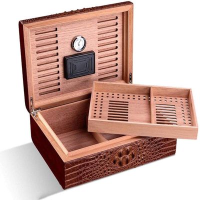 HongLianRiven Cigar Box Humidor Cigar Humidor Case with Hygrometer Humidifier, Cedar Lined Cigar Box Leather Cigar Storage Box (Color : Brown)