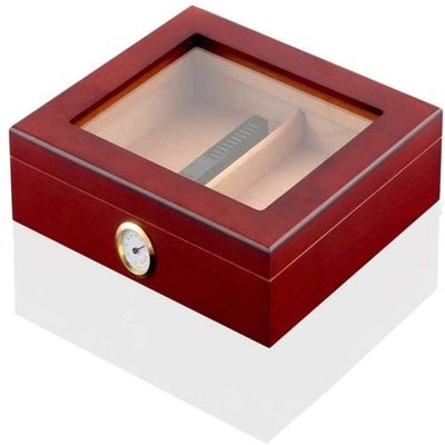 HongLianRiven Cigar Box Humidor Cigar Humidors, Desktop Humidor,Tempered Glasstop, Cedar Divider, and Brass Ring Glass Hygrometer (Color : Brown)