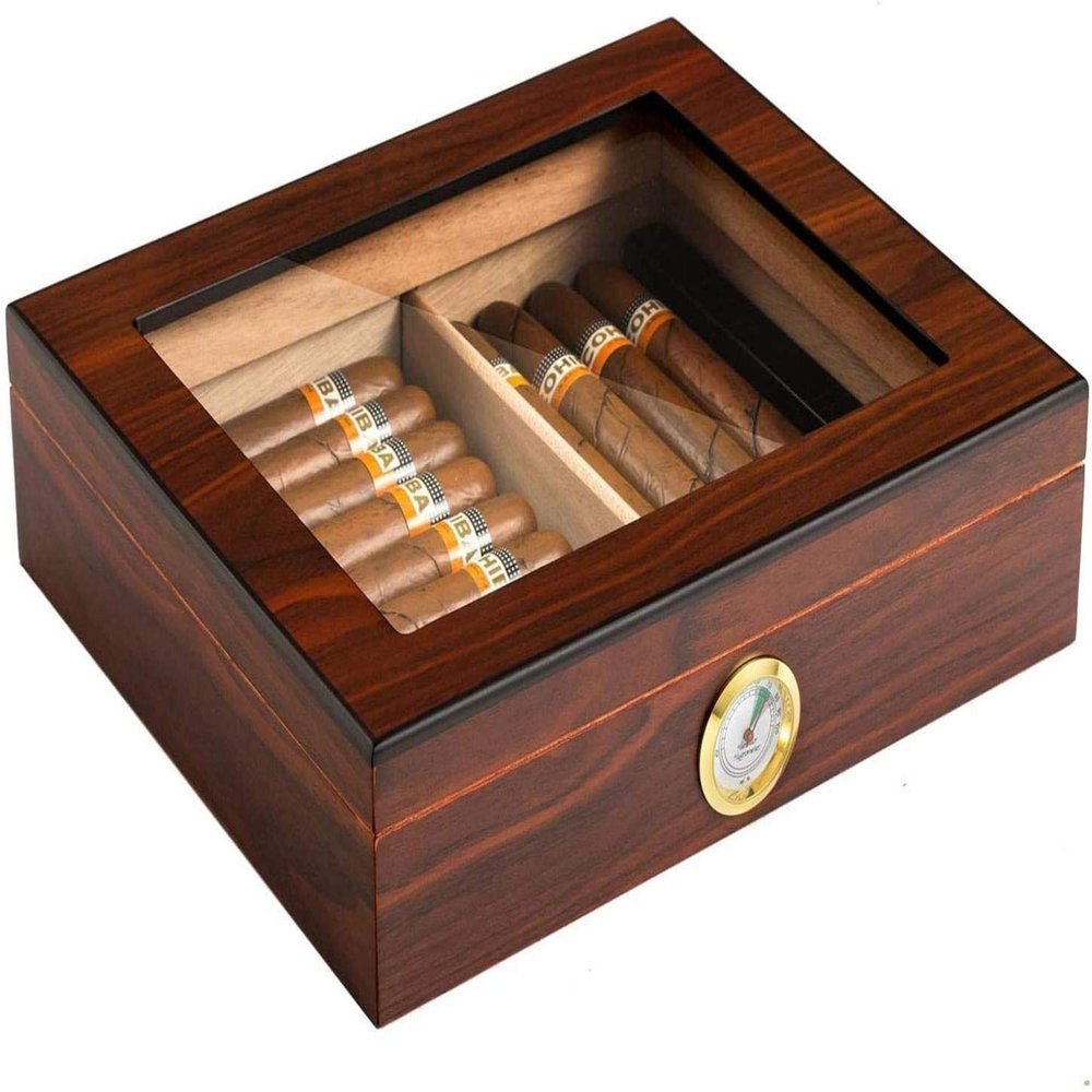 HongLianRiven Cigar Box Humidor Cigar Humidor Constant Temperature Cigar Display Box, Humidor with Thermometer and Humidifier (Color : Red-Brown)