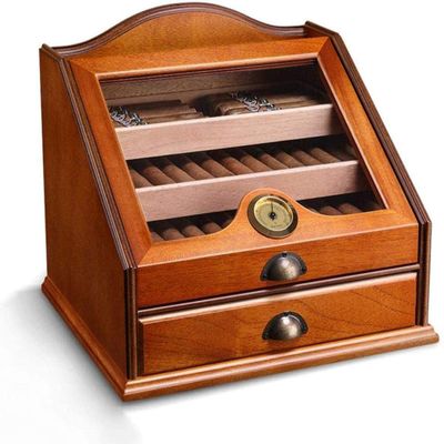 HongLianRiven Cigar Box Humidor Cigar Humidor Case Removable Tray Cigar Desktop Storage Box with Hygrometer Humidifier