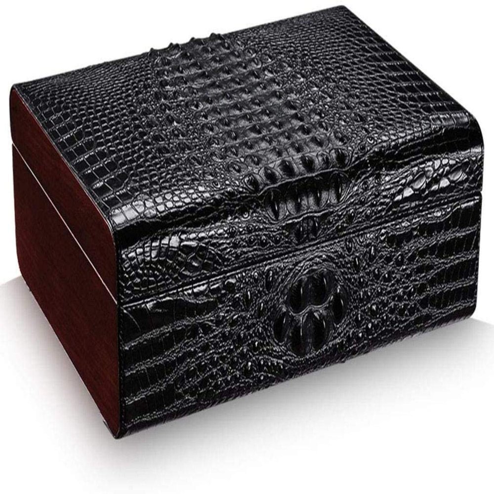 HongLianRiven Cigar Box Humidor Cigar Humidor Case with Hygrometer Humidifier, Cedar Lined Cigar Box Leather Cigar Storage Box (Color : Black)