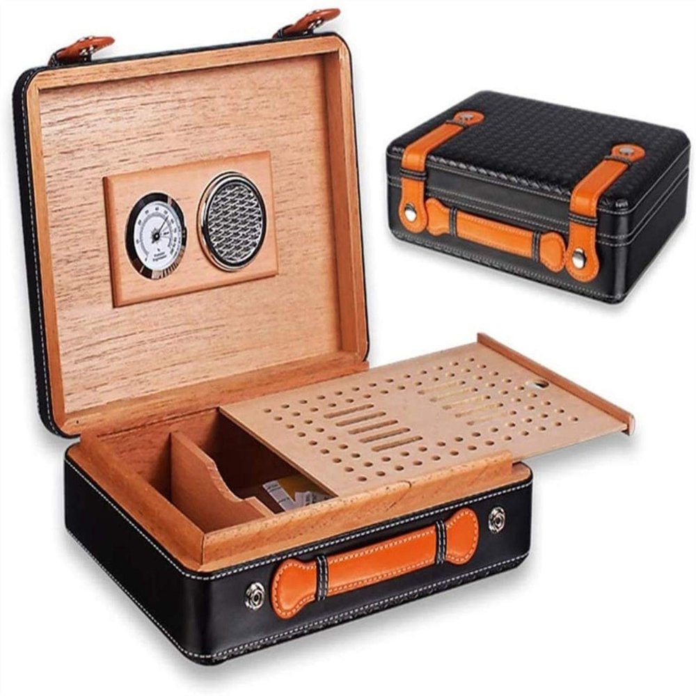 HongLianRiven Cigar Box Humidor Cigar Humidor, Cigar Case Travel Cigar Box with Hygrometer and Humidifier