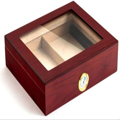 HongLianRiven Cigar Box Humidor Cigar Humidor, Large Glass Top Cedar Storage Box with Hygrometer and Humidifier, Cigar Case (Color : Red)
