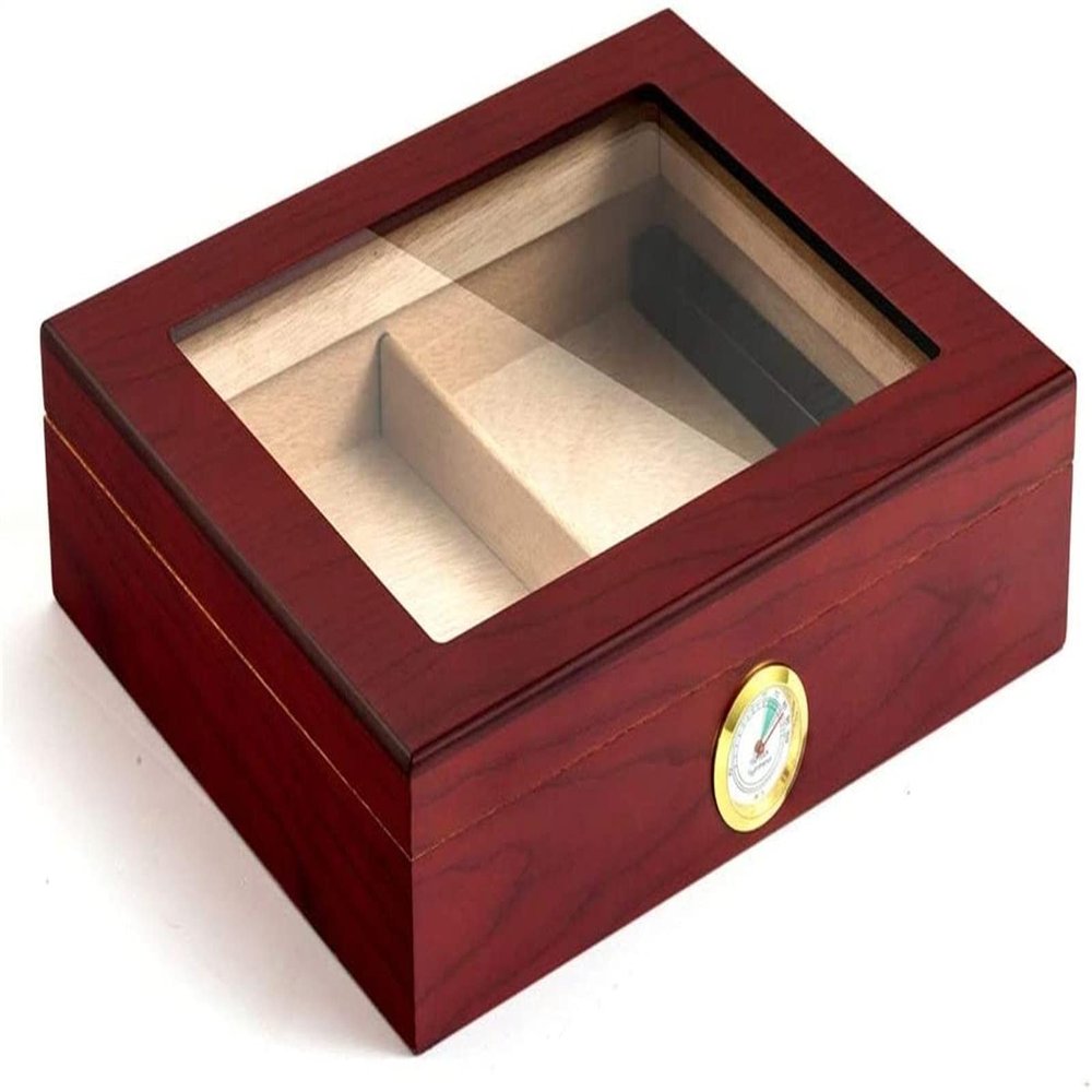 HongLianRiven Cigar Box Humidor Cigar Humidor, Large Glass Top Cedar Storage Box with Hygrometer and Humidifier, Cigar Case (Color : Red)