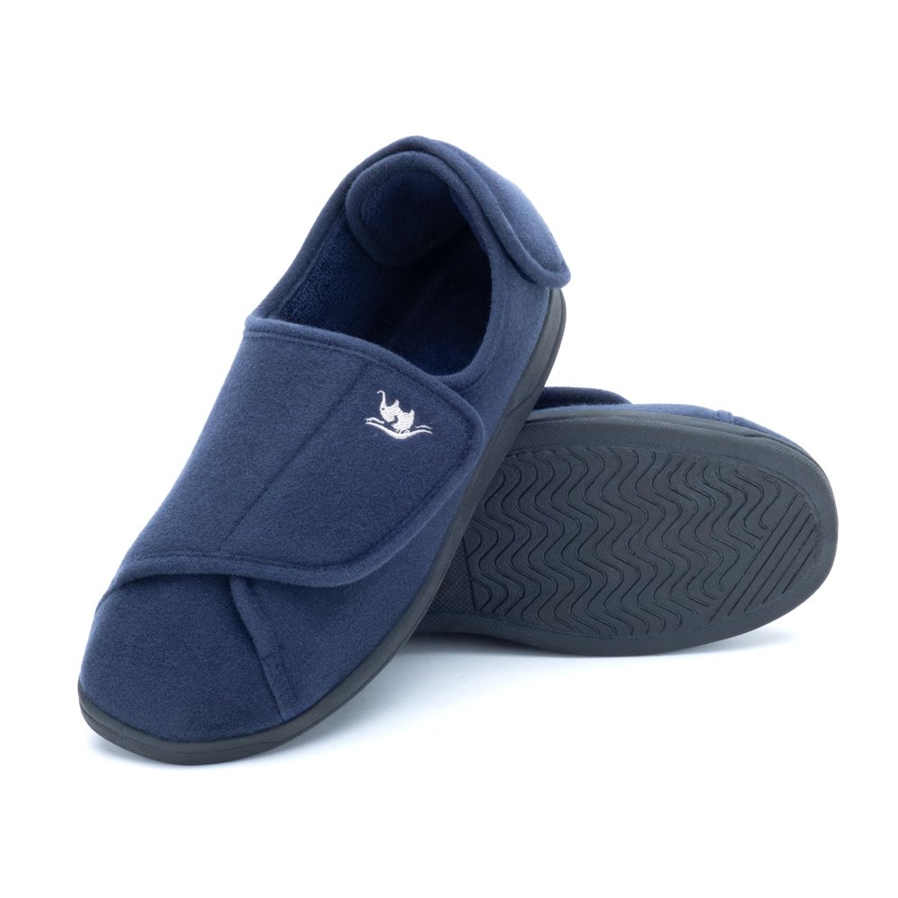 Happy Touch Diabetic Slippers Women, Lymphedema Shoes, Edema Shoes Swollen Feet, Indoor and Outdoor Hook and Loop, Non Slip House Shoes (Navy Blue, 12)