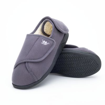 Happy Touch Diabetic Slippers Women, Lymphedema Shoes, Edema Shoes Swollen Feet, Indoor and Outdoor Hook and Loop, Non Slip House Shoes (Grey/White, 9)