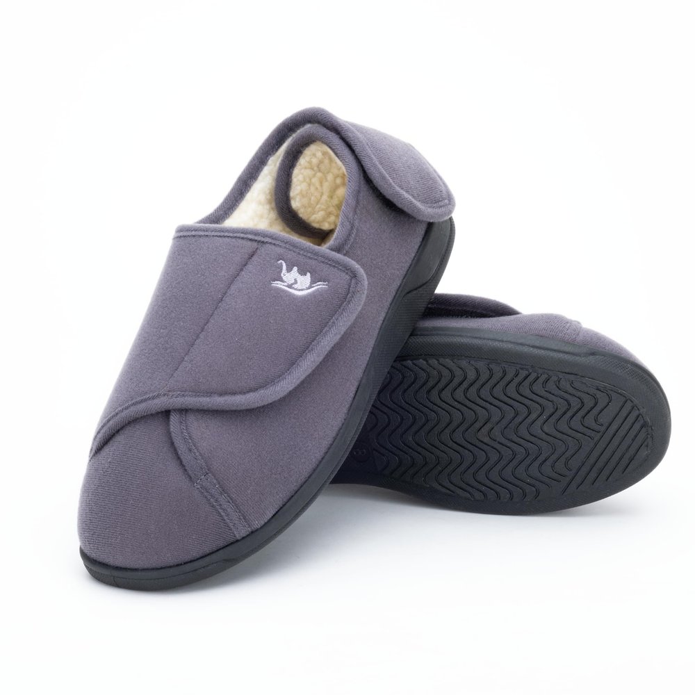 Happy Touch Diabetic Slippers Women, Lymphedema Shoes, Edema Shoes Swollen Feet, Indoor and Outdoor Hook and Loop, Non Slip House Shoes (Grey/White, 9)