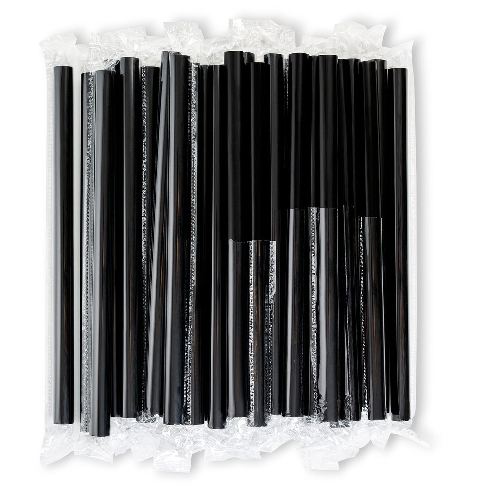 Jumbo Black Milkshake Straws Extra Wide Individually Wrapped 100 Pack, Smoothie 0.47" BPA Free, Disposable Fat Boba Tea Straw, Extra Thick Restaurant Quality - by DuraHome