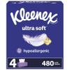 Kleenex Ultra Soft Facial Tissues, Soft Facial Tissue, 4 Flat Boxes, 120 Tissues per Box, 3-Ply (480 Total Tissues) view 1