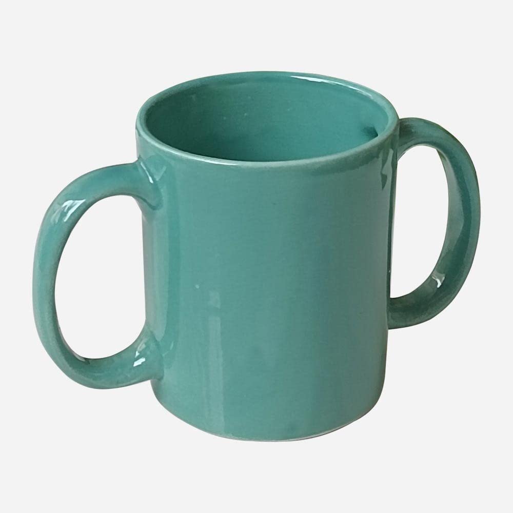 ANCIENT IMPEX Ceramic Dual Handle Mug for Secure Hold | BPA-FREE Double Handled Ceramic Mugs to Aid Tremors | 11.83 US Fl. Oz. (350 Ml) - Terquoise Color
